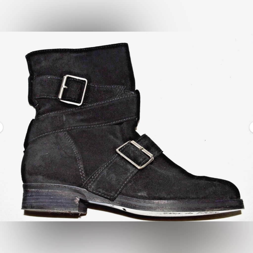 Pour La Victoire Sz 6 M Black Suede Leather Ankle Boots Moto Short Booties Shoes